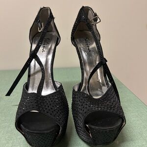 Black Stiletto Peep-Toe Platform Heels